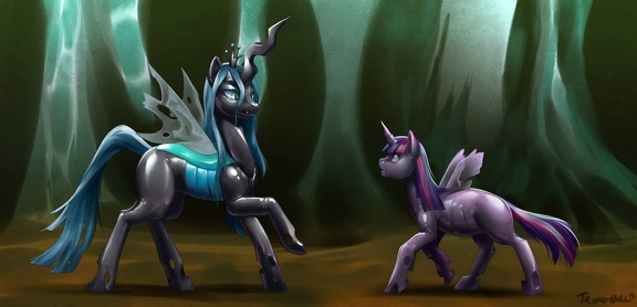 1055487  safe twilight+sparkle princess+twilight queen+chrysalis changeling species+swap commission transformation latex changelingified